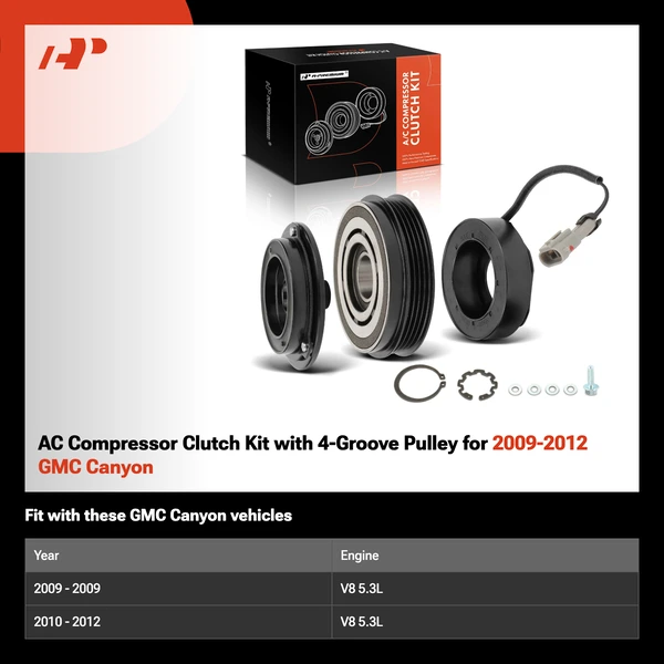 AC Compressor Clutch Kit with 4-Groove Pulley for 2009-2012 GMC Canyon