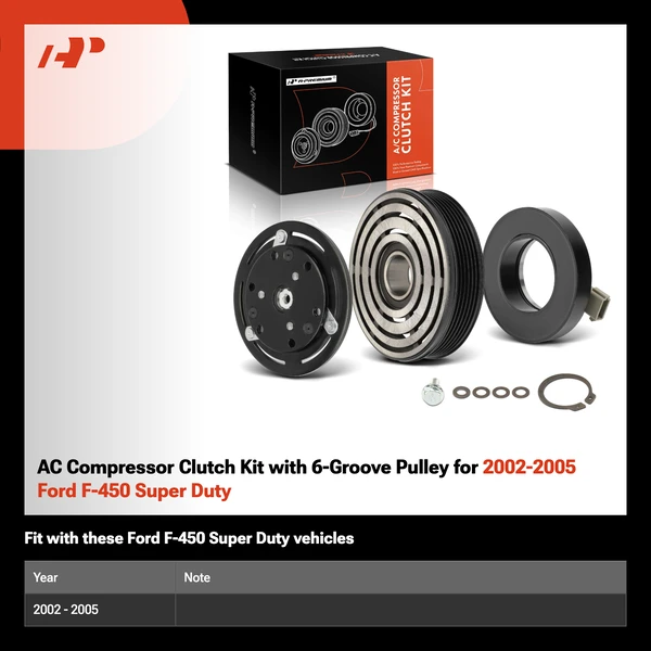 AC Compressor Clutch Kit with 6-Groove Pulley for 2002-2005 Ford F-450 Super Duty