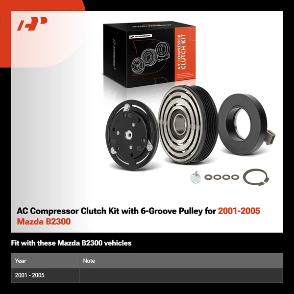 AC Compressor Clutch Kit with 6-Groove Pulley for 2001-2005 Mazda B2300