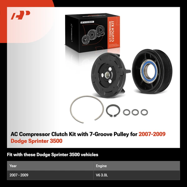 AC Compressor Clutch Kit with 7-Groove Pulley for 2007-2009 Dodge Sprinter 3500