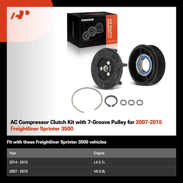 AC Compressor Clutch Kit with 7-Groove Pulley for 2007-2015 Freightliner Sprinter 3500