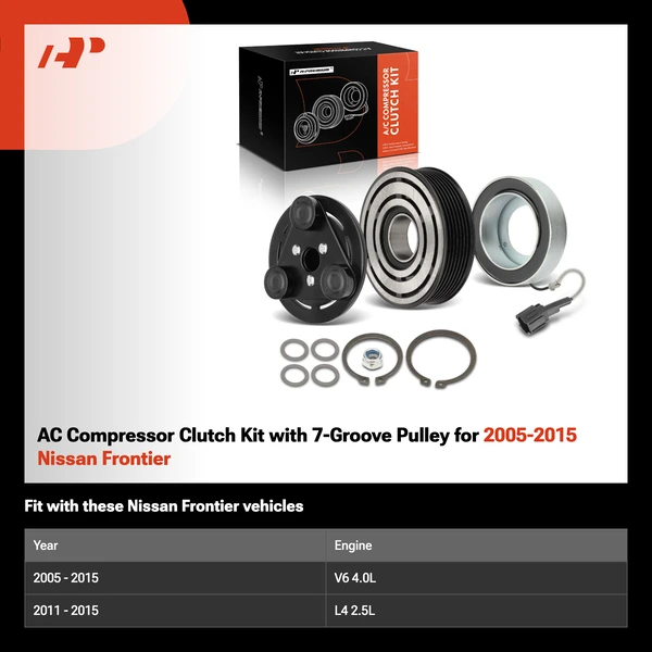 AC Compressor Clutch Kit with 7-Groove Pulley for 2005-2015 Nissan Frontier