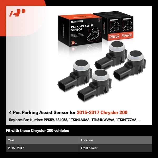 4 Pcs Parking Assist Sensor for 2015-2017 Chrysler 200