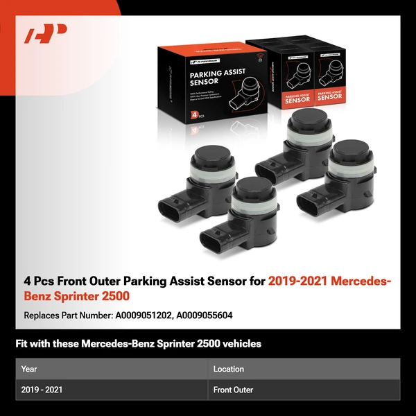 4 Pcs Front Outer Parking Assist Sensor for 2019-2021 Mercedes-Benz Sprinter 2500