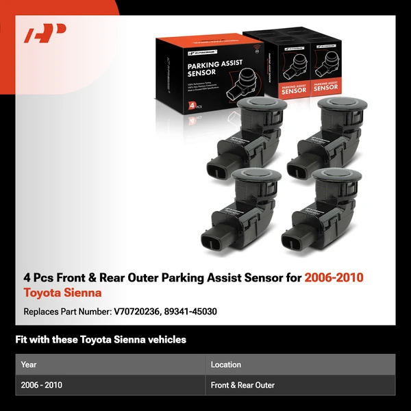 4 Pcs Front & Rear Outer Parking Assist Sensor for 2006-2010 Toyota Sienna