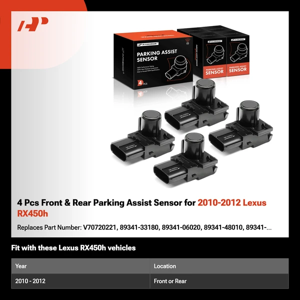 4 Pcs Front & Rear Parking Assist Sensor for 2010-2012 Lexus RX450h