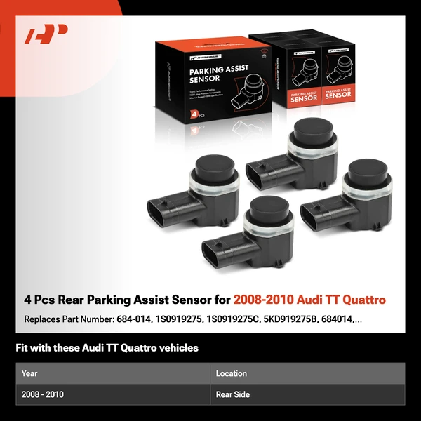 4 Pcs Rear Parking Assist Sensor for 2008-2010 Audi TT Quattro