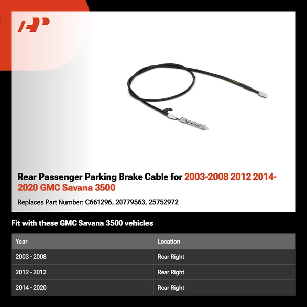 Rear Passenger Parking Brake Cable for 2003-2008 2012 2014-2020 GMC Savana 3500