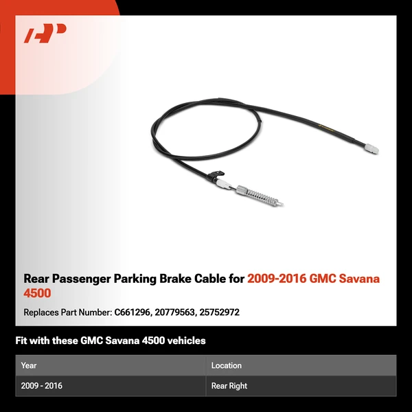 Rear Passenger Parking Brake Cable for 2009-2016 GMC Savana 4500