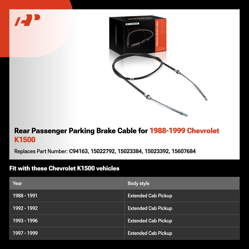 Rear Passenger Parking Brake Cable for 1988-1999 Chevrolet K1500
