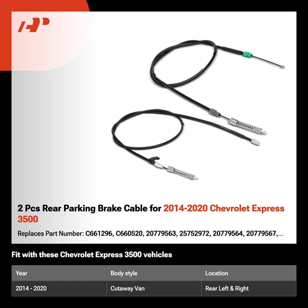 2 Pcs Rear Parking Brake Cable for 2014-2020 Chevrolet Express 3500
