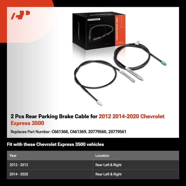 2 Pcs Rear Parking Brake Cable for 2012 2014-2020 Chevrolet Express 3500