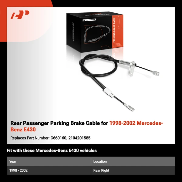 Rear Passenger Parking Brake Cable for 1998-2002 Mercedes-Benz E430