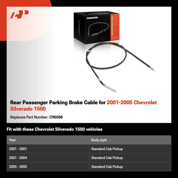 Rear Passenger Parking Brake Cable for 2001-2005 Chevrolet Silverado 1500