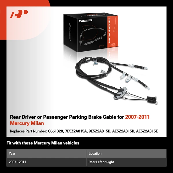 Rear Driver or Passenger Parking Brake Cable for 2007-2011 Mercury Milan
