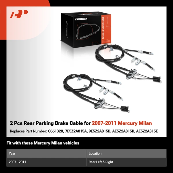 2 Pcs Rear Parking Brake Cable for 2007-2011 Mercury Milan