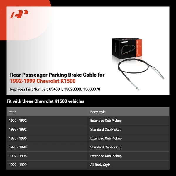 Rear Passenger Parking Brake Cable for 1992-1999 Chevrolet K1500