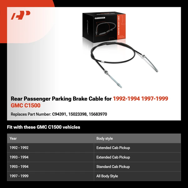 Rear Passenger Parking Brake Cable for 1992-1994 1997-1999 GMC C1500