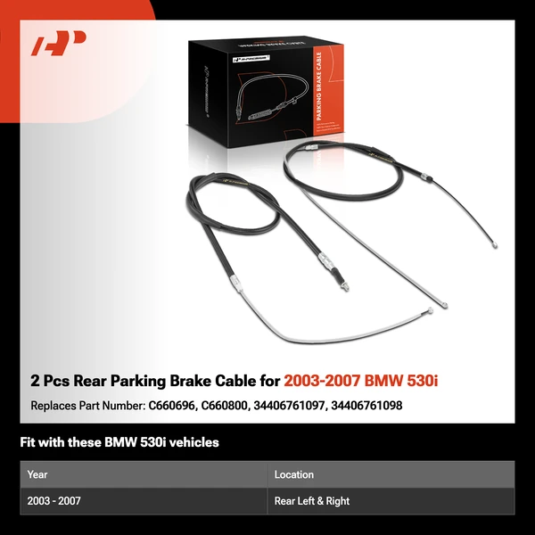2 Pcs Rear Parking Brake Cable for 2003-2007 BMW 530i