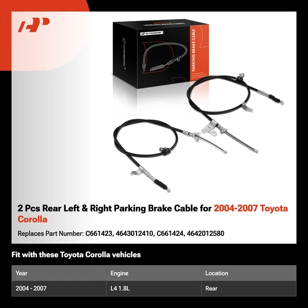 2 Pcs Rear Left & Right Parking Brake Cable for 2004-2007 Toyota Corolla