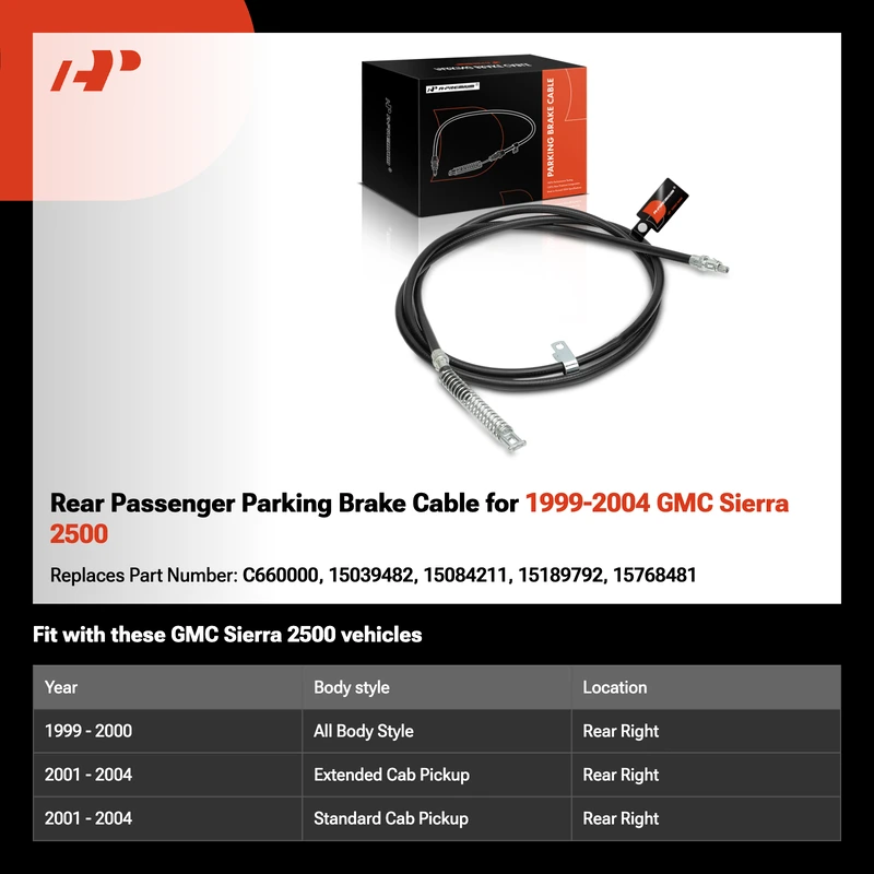 Rear Passenger Parking Brake Cable for 1999-2004 GMC Sierra 2500