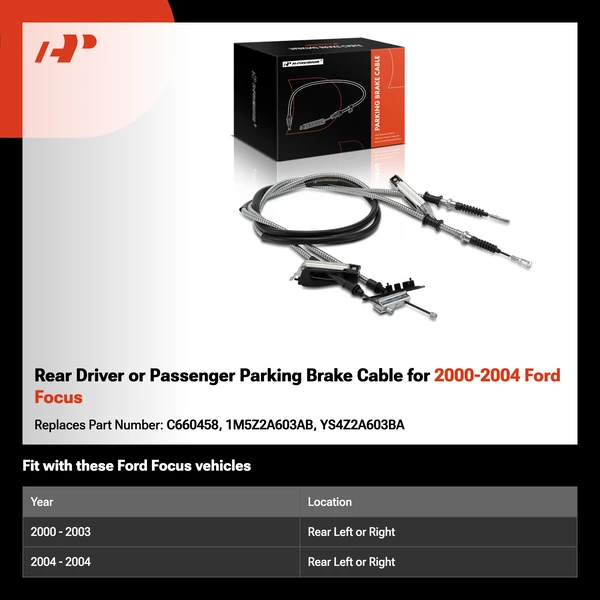 Rear Driver or Passenger Parking Brake Cable for 2000-2004 Ford Focus