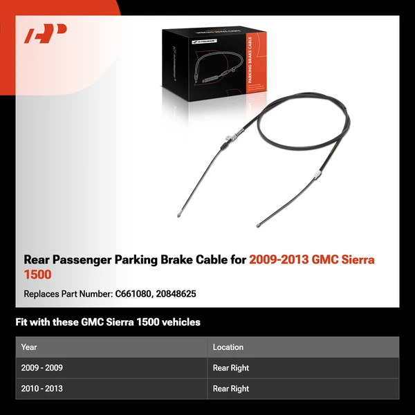 Rear Passenger Parking Brake Cable for 2009-2013 GMC Sierra 1500