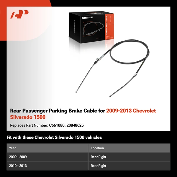 Rear Passenger Parking Brake Cable for 2009-2013 Chevrolet Silverado 1500