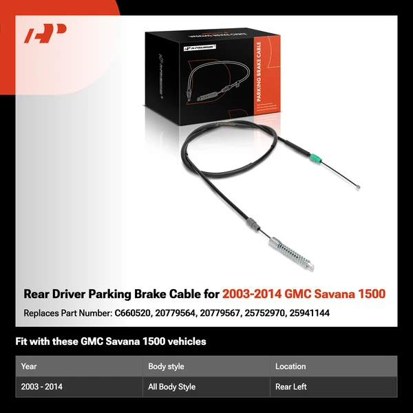 Rear Driver Parking Brake Cable for 2003-2014 GMC Savana 1500