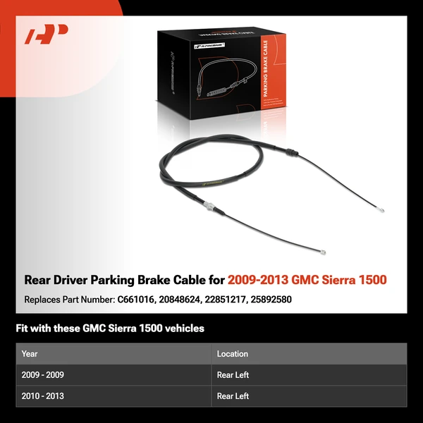 Rear Driver Parking Brake Cable for 2009-2013 GMC Sierra 1500