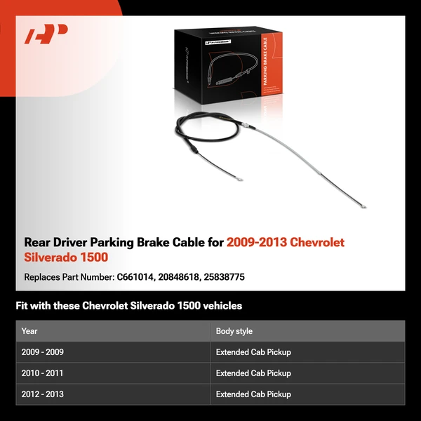 Rear Driver Parking Brake Cable for 2009-2013 Chevrolet Silverado 1500