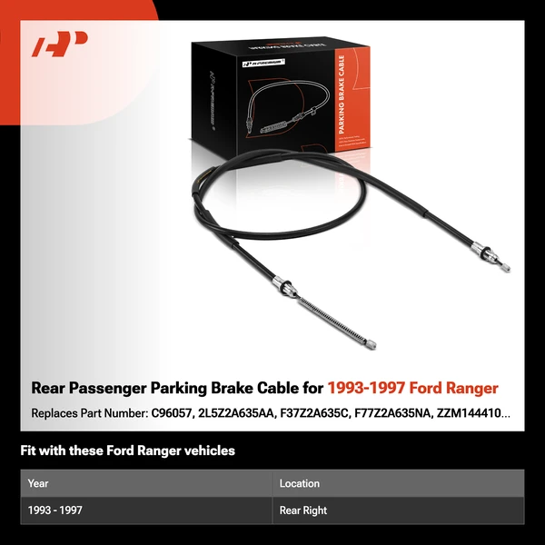 Rear Passenger Parking Brake Cable for 1993-1997 Ford Ranger