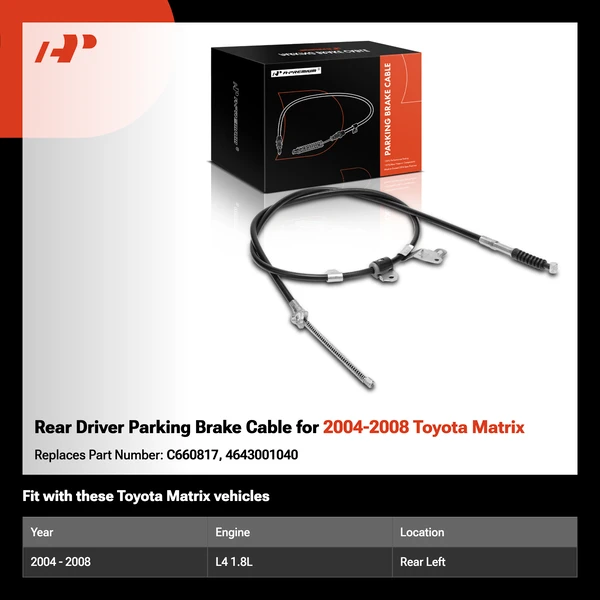 Rear Driver Parking Brake Cable for 2004-2008 Toyota Matrix