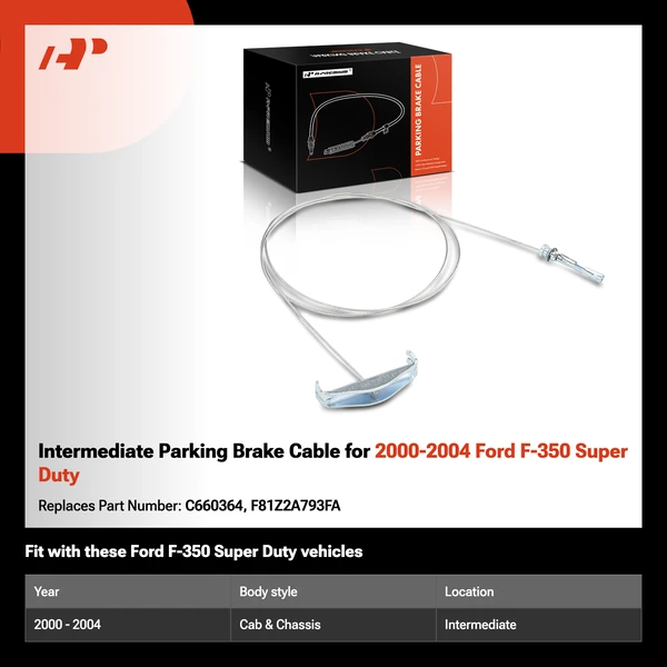 Intermediate Parking Brake Cable for 2000-2004 Ford F-350 Super Duty