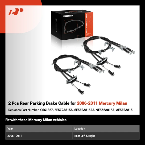 2 Pcs Rear Parking Brake Cable for 2006-2011 Mercury Milan