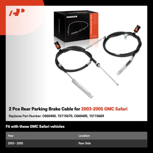 2 Pcs Rear Parking Brake Cable for 2003-2005 GMC Safari