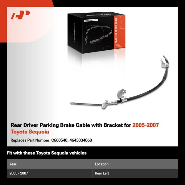 Rear Driver Parking Brake Cable with Bracket for 2005-2007 Toyota Sequoia