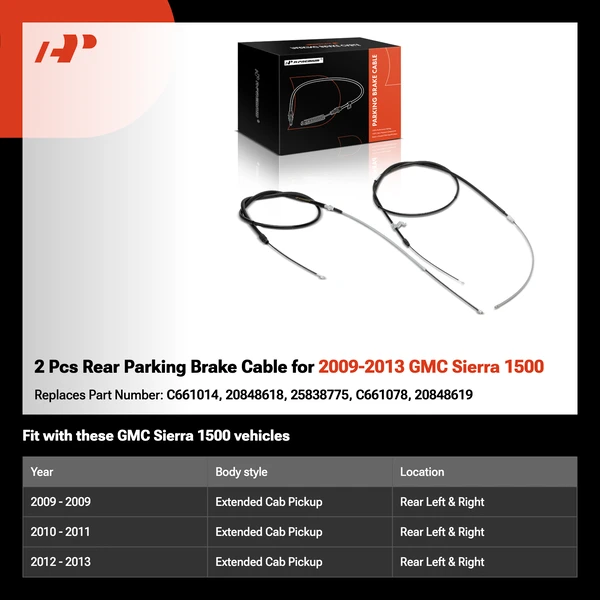 2 Pcs Rear Parking Brake Cable for 2009-2013 GMC Sierra 1500