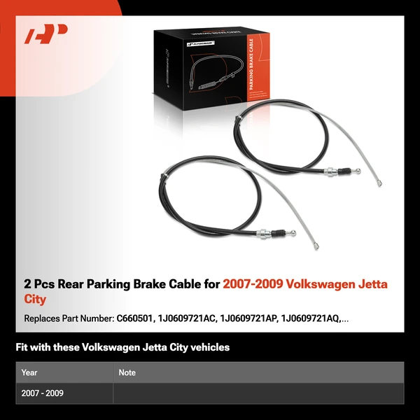 2 Pcs Rear Parking Brake Cable for 2007-2009 Volkswagen Jetta City