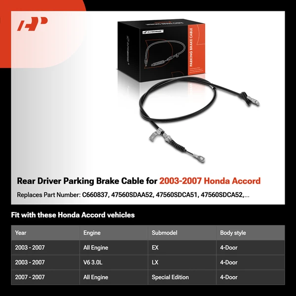 Rear Driver Parking Brake Cable for 2003-2007 Honda Accord