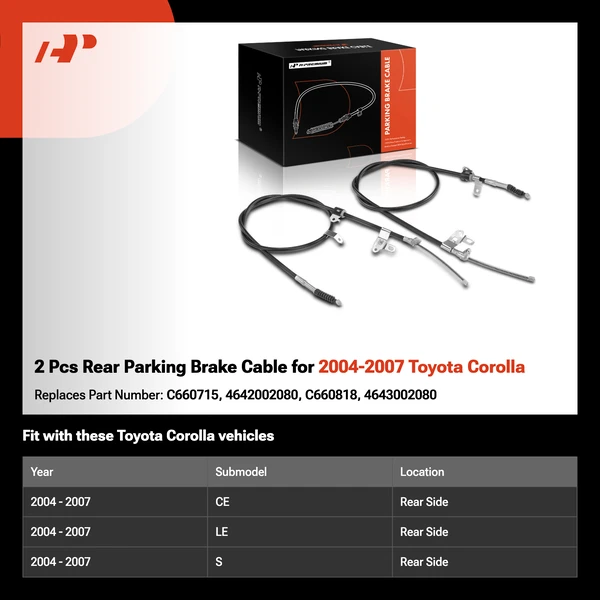 2 Pcs Rear Parking Brake Cable for 2004-2007 Toyota Corolla