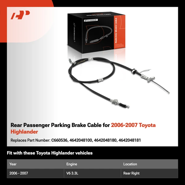 Rear Passenger Parking Brake Cable for 2006-2007 Toyota Highlander