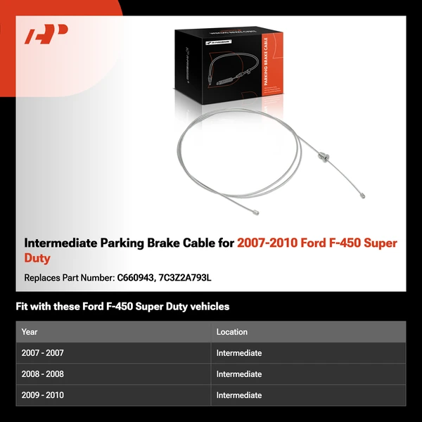 Intermediate Parking Brake Cable for 2007-2010 Ford F-450 Super Duty