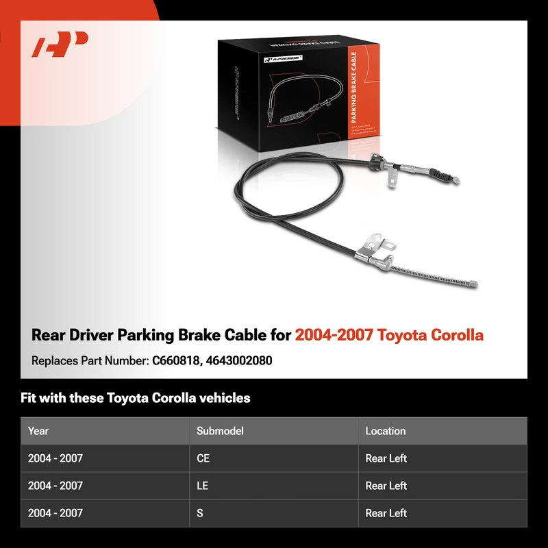 Rear Driver Parking Brake Cable for 2004-2007 Toyota Corolla