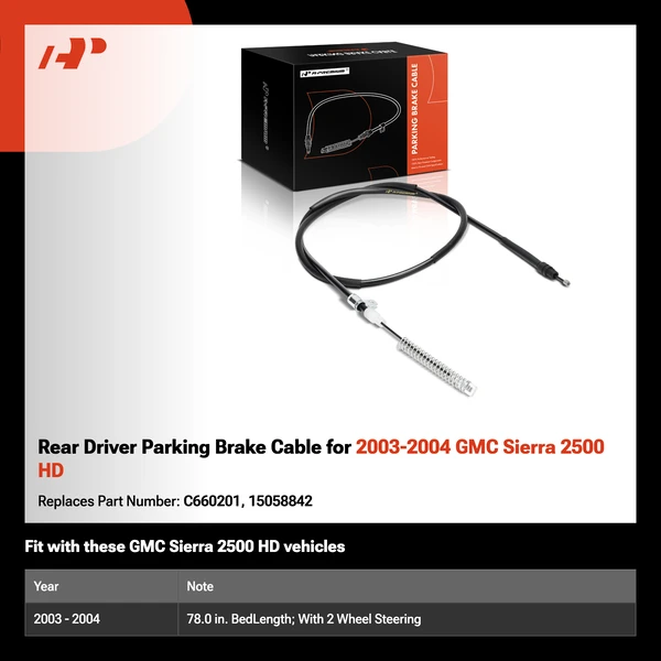 Rear Driver Parking Brake Cable for 2003-2004 GMC Sierra 2500 HD