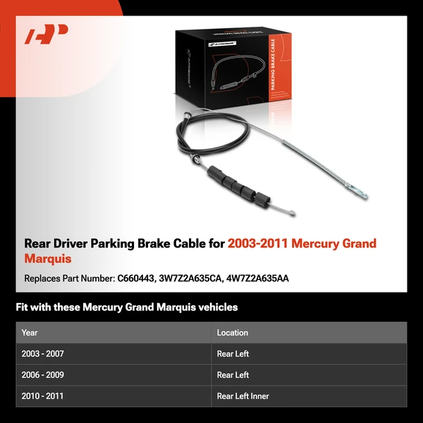 Rear Driver Parking Brake Cable for 2003-2011 Mercury Grand Marquis