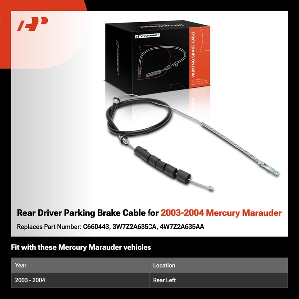 Rear Driver Parking Brake Cable for 2003-2004 Mercury Marauder