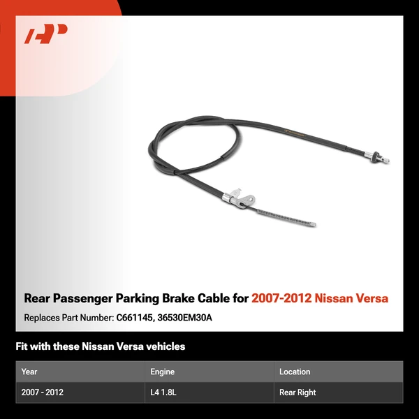 Rear Passenger Parking Brake Cable for 2007-2012 Nissan Versa