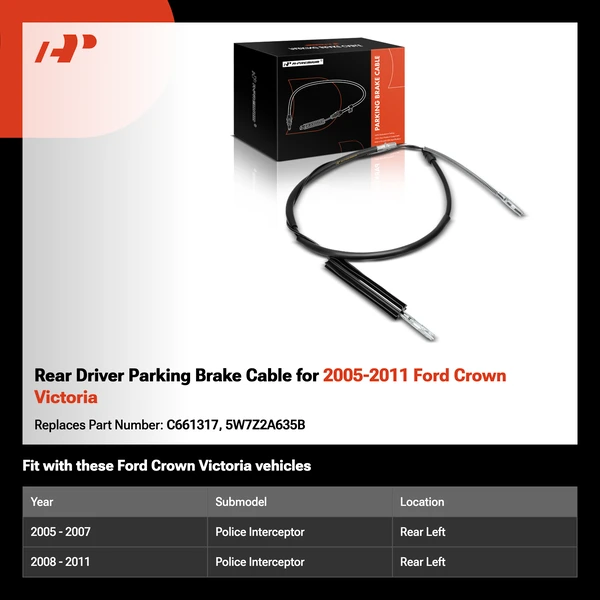 Rear Driver Parking Brake Cable for 2005-2011 Ford Crown Victoria