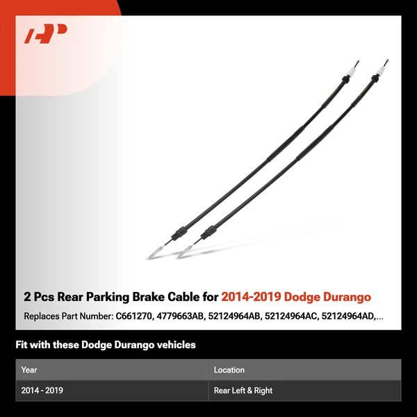 2 Pcs Rear Parking Brake Cable for 2014-2019 Dodge Durango